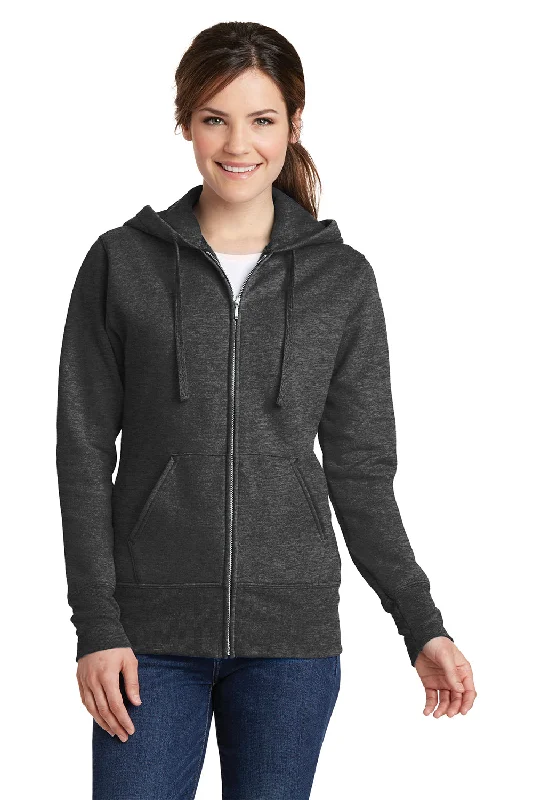 Women's Hooded SweatpantsPort & Company Womens Core Pill Resistant Fleece Full Zip Hooded Sweatshirt Hoodie w/ Pockets - Heather Dark Grey