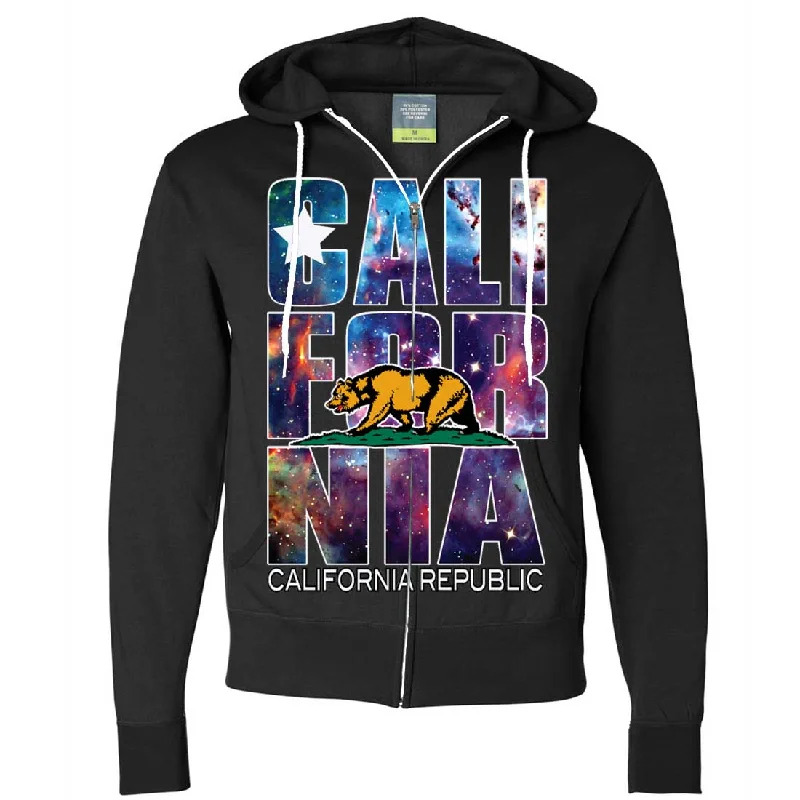 Women's Hooded Sweatshirts with Satin LiningCalifornia Republic Cosmic State Flag Logo Design In Space Galaxy Zip-Up Hoodie