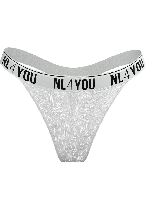 floral lace thong panties with a high-cut leg designWhite Lace - Дантелени прашки / бикини