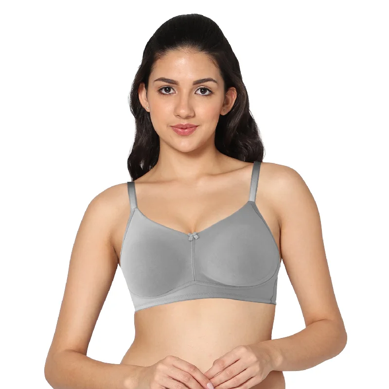 plus-size demi-cup bra with lace overlayFull Coverage Non Padded Bra Grey color (Pack of 1)