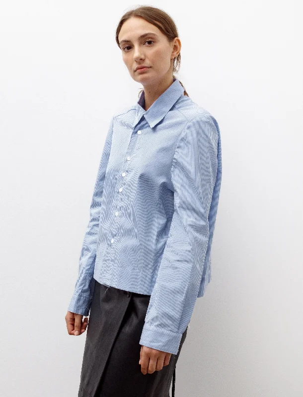 Women's Blouse with BeadsCropped Gap Shirt Blue Stripe