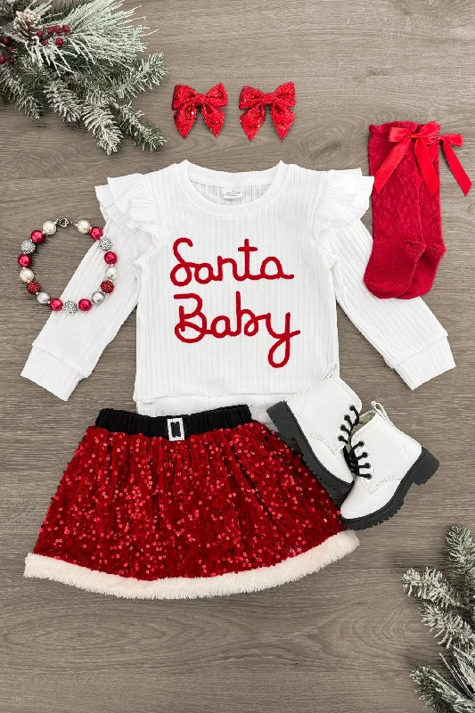 Women's Denim Skirts"Santa Baby" Red Velvet Sequin Skirt Set