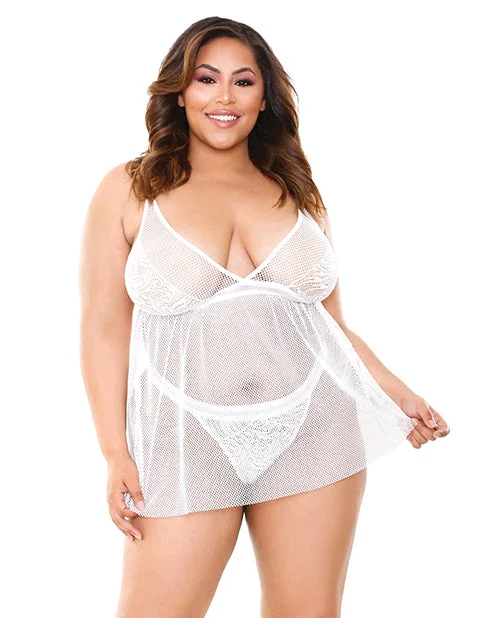 wireless mastectomy bra with soft cupsCurve Isla Lace & Net Babydoll W-panty White 1x-2x