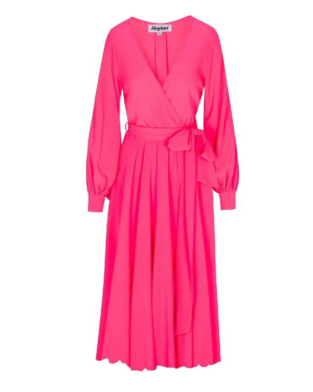 Women's Shawl Collar DressesVenus Midi Dress - Neon Pink