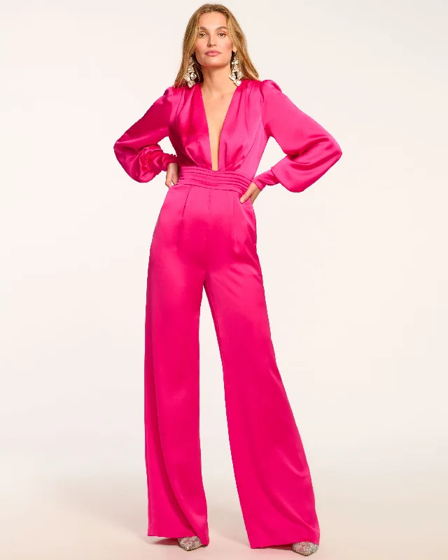 Women's Jumpsuits with Shawl CollarMadelane Plunging Long Sleeve Jumpsuit