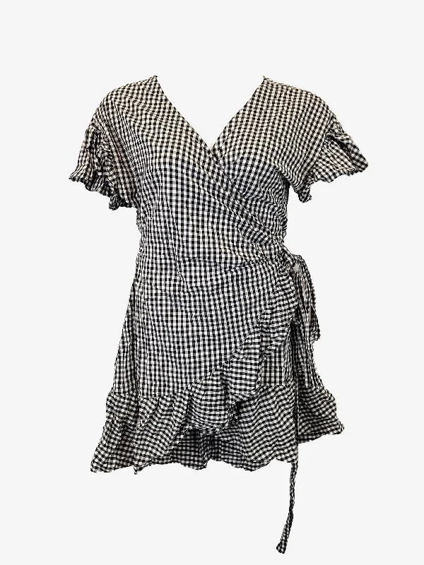 Women's Gathered DressesCountry Road Effortless Gingham Wrap Mini Dress Size 14