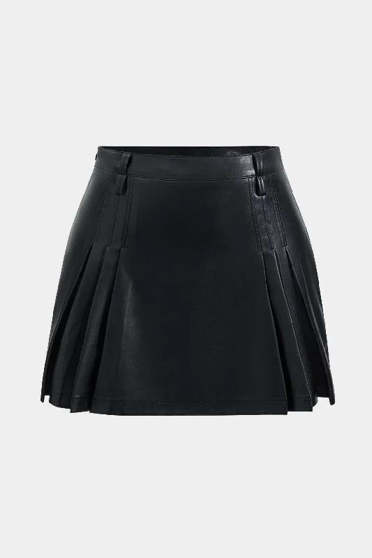 Women's Drawstring SkirtsPlus Size Faux Leather Ruched Zipper Skirt