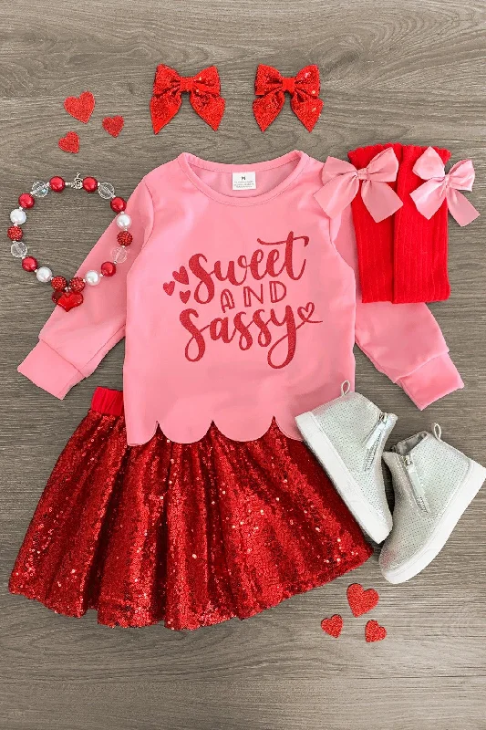 Women's Casual Chic Skirts"Sweet & Sassy" Red Sequin Skirt Set