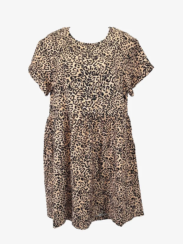 Women's Round-Neck DressesDecjuba Animal Print Linen Blend Smock Mini Dress Size S