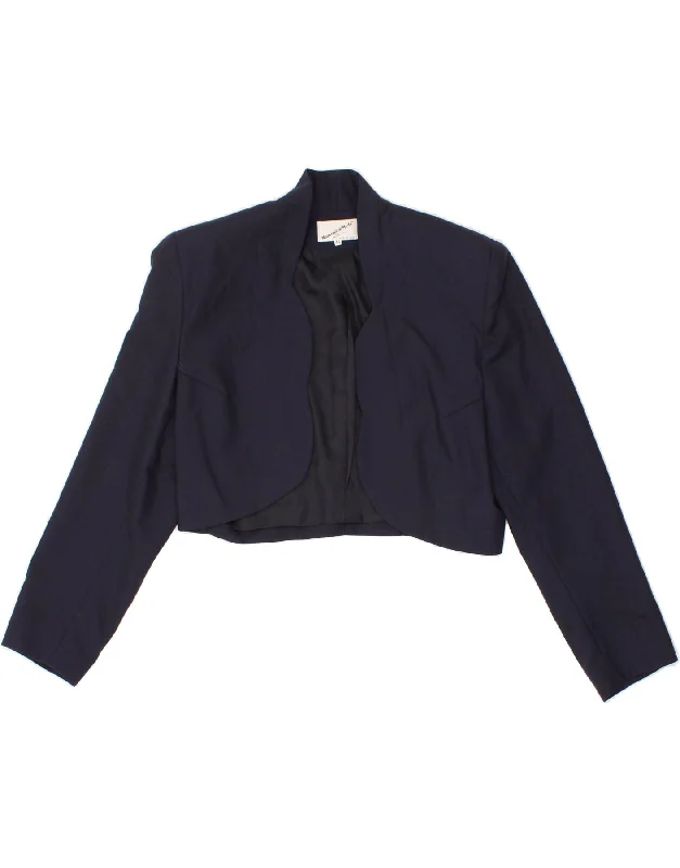 Women's Coats with Fur Trimmed PocketsVINTAGE Womens Bolero Jacket IT 44 Medium Navy Blue Wool