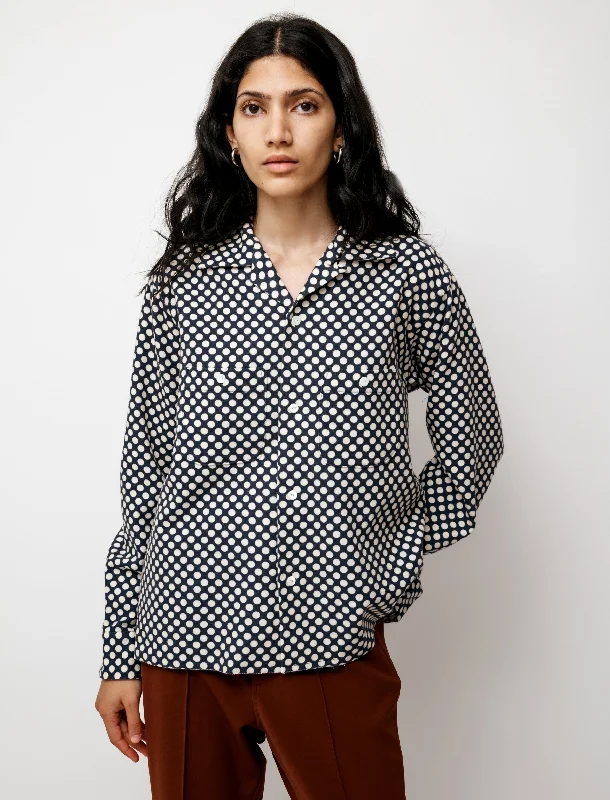 Women's Blouse with V-Shaped CollarCut Off Polka Dot Shirt Melton Wool