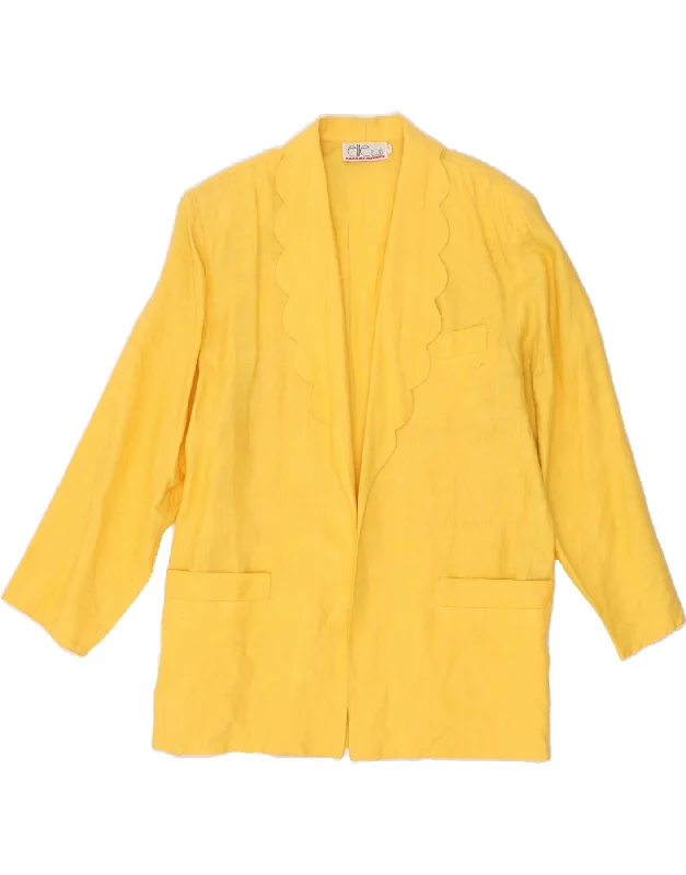 Women's Coats with Fur Trimmed SleevesVINTAGE Womens Longline 3/4 Sleeve Blazer Jacket IT 44 Medium Yellow Linen