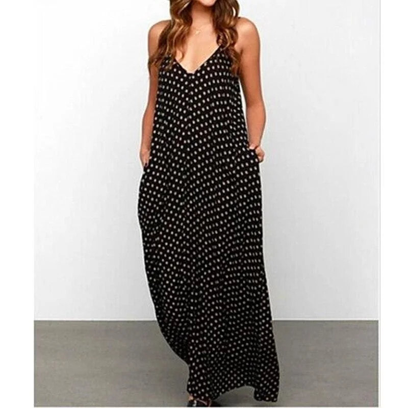 Women's Bodycon DressesFashionSierra - New Women Summer Boho Long Maxi Dress Holiday Party Dress Ladies Sleeveless Loose Dress Casual V-Neck Beach Sundress