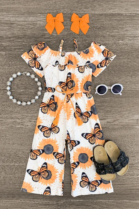 Women's Jumpsuits with Long LengthSunflower Butterfly Jumpsuit