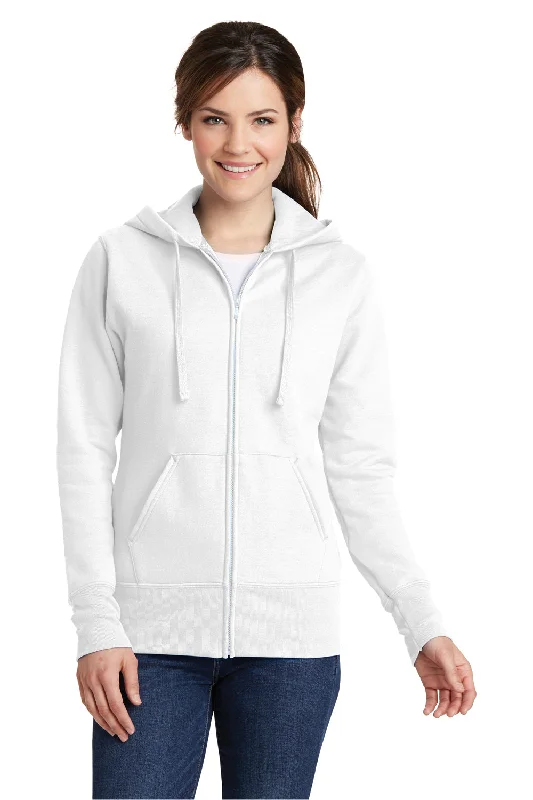 Women's Hooded Sweatshirts with Kangaroo PocketsPort & Company Womens Core Pill Resistant Fleece Full Zip Hooded Sweatshirt Hoodie w/ Pockets - White