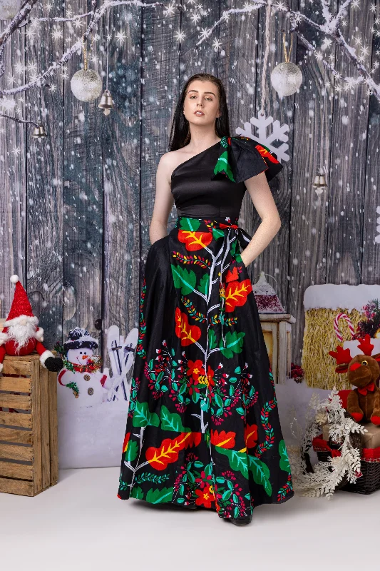 Women's Mandarin-Neck DressesAllison Ankara Maxi Dress | Black Multicolored Floral African Print