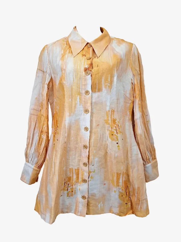 Women's Notched Collar DressesLeo Lin Luminous Silk Blend Orient Shirt Mini Dress Dress Size 16