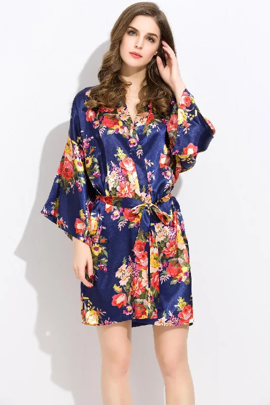 women's pajamas made from organic cottonMidnight Blue Floral Bridesmaid Robes Kimono