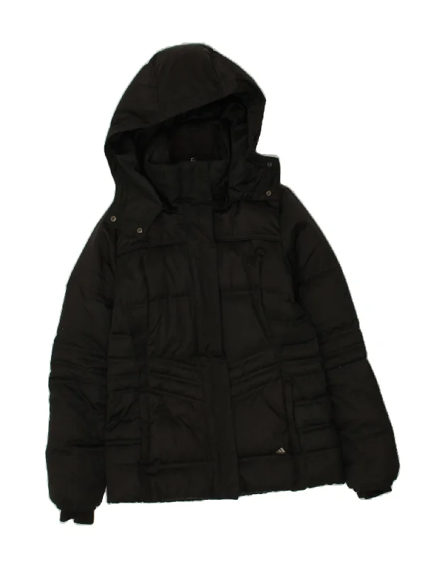 Women's Long CoatsADIDAS Womens Hooded Padded Jacket UK 12 Medium Black Polyester