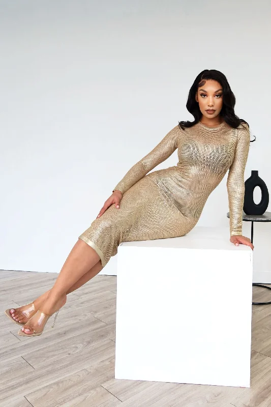 Women's Square-Back DressesGold Rush Metallic Midi Dress