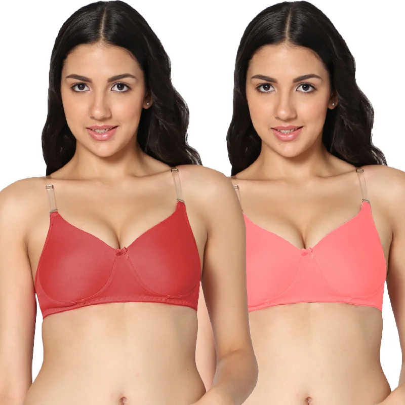 lingerie bra set with matching pantiesT-shirt Medium Coverage Tomato and Pink Color Padded Bra (Pack of 2)