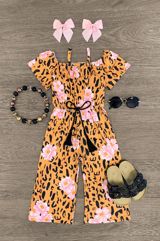 Women's Jumpsuits with Asymmetrical HemTropical Floral Cheetah Jumpsuit