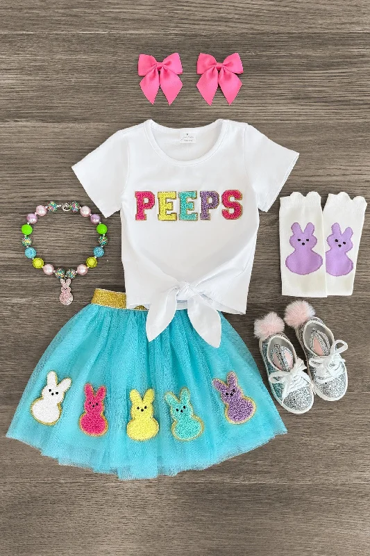 Women's Gathered Skirts"Peeps" Chenille Patch Tutu Skirt Set