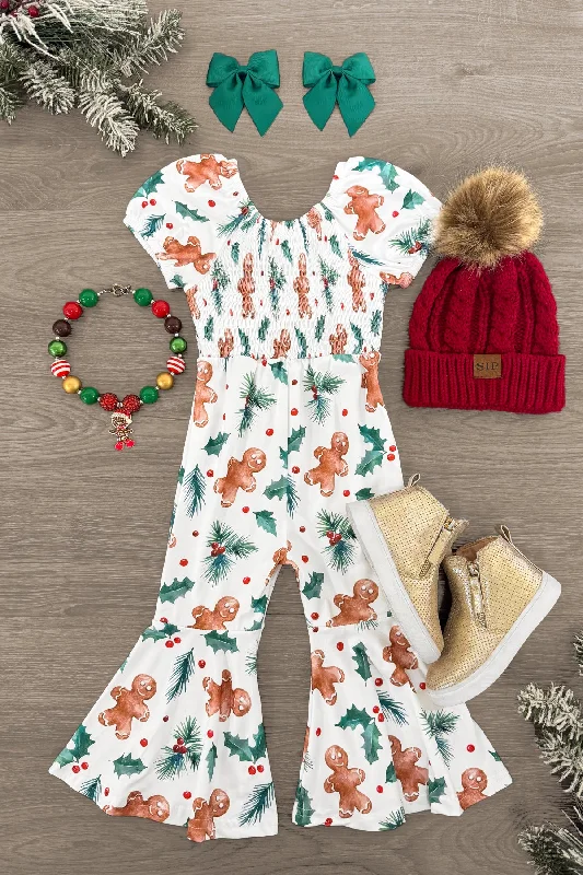 Women's Jumpsuits with Mandarin CollarWhite Holly Gingerbread Jumpsuit