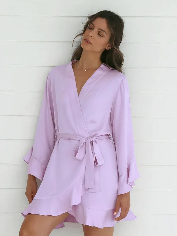 women's cotton pajama setsRobe de Chambre Femme à Volants en Satin "Lavande"