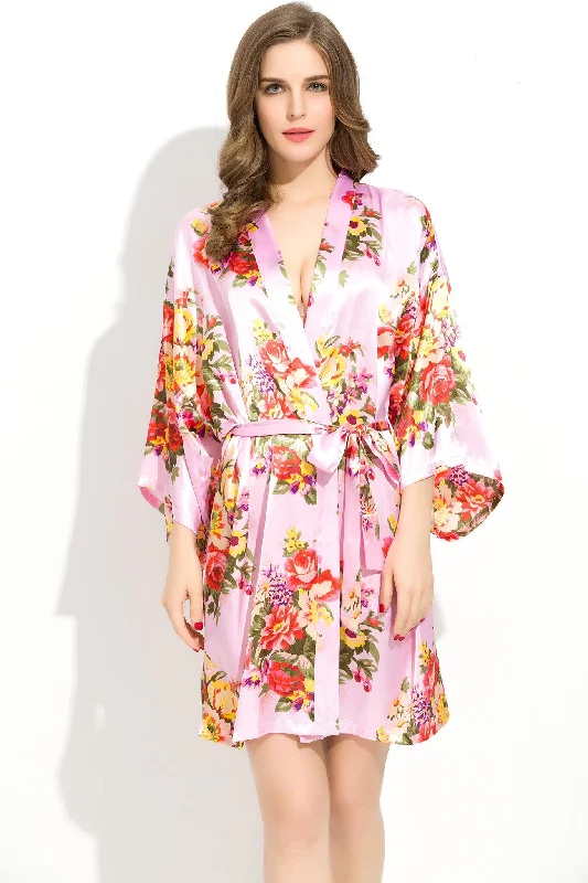 women's pajamas with a touch of luxuryPink Sherbet Floral Bridesmaid Robes Kimono