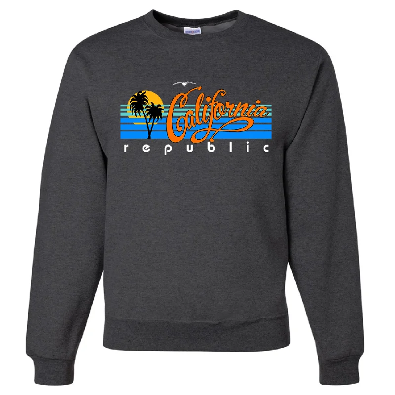 Women's Hooded Sweatshirts with Spandex LiningCalifornia Republic Palm Trees Crewneck Sweatshirt