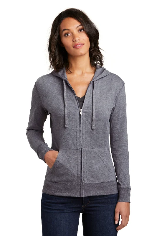 Women's Hooded Sweatshirts with Straight WaistDistrict Womens Full Zip Hooded Sweatshirt Hoodie w/ Pockets - Heather Dark Grey