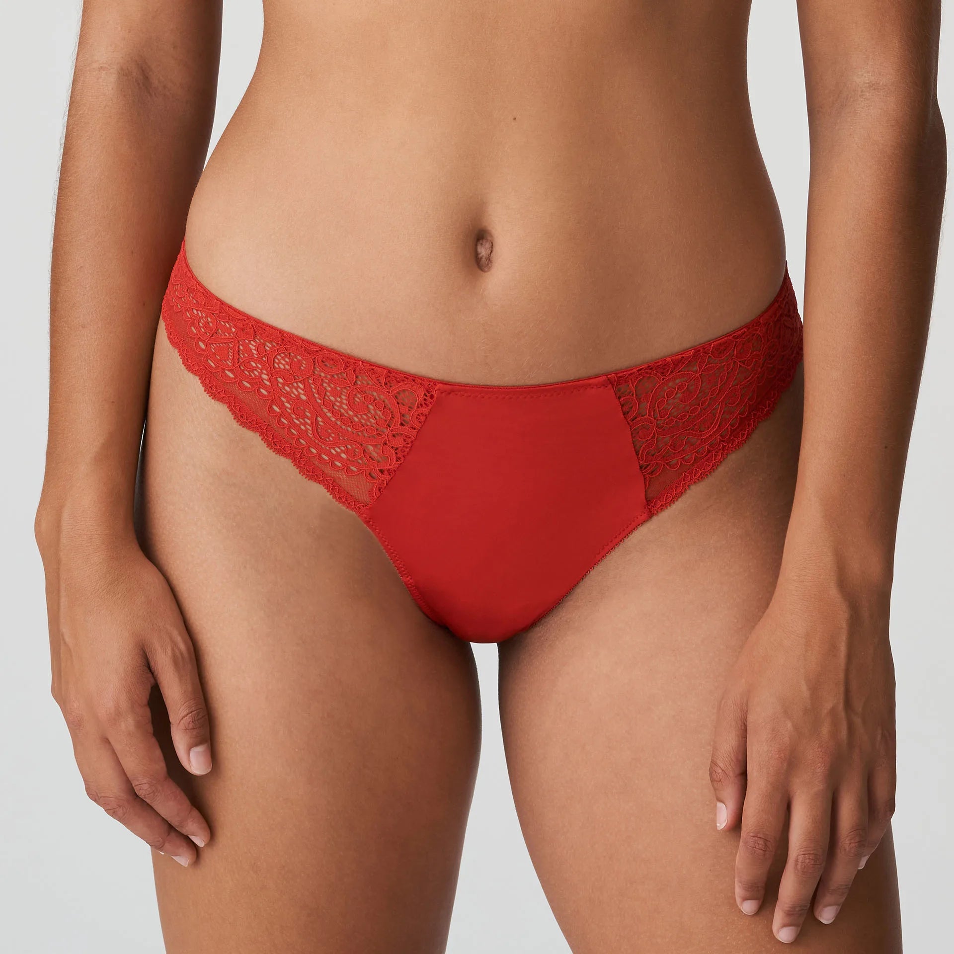 stretchable satin hipster panties with a lace trim for a luxurious feelPrima Donna Twist Thong - I Do - Red , Nude