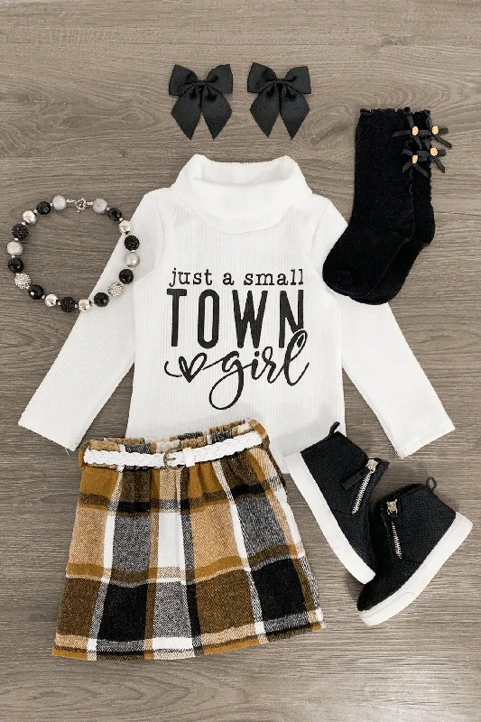 Women's Zip-Up Skirts"Just A Small Town Girl" Turtleneck Plaid Skirt Set