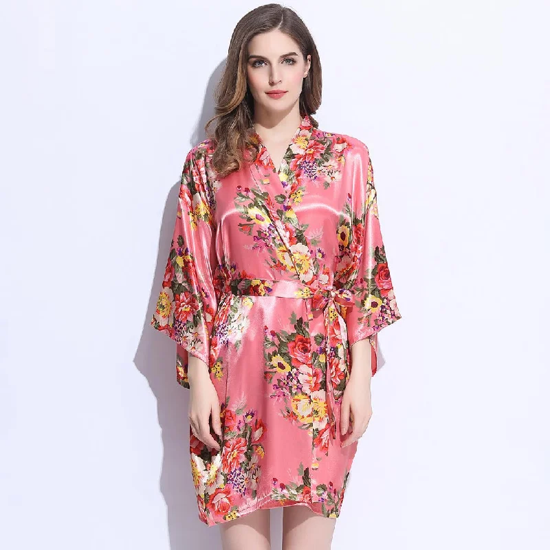 women's pajamas with pocketsCoral Floral Bridesmaid Robes Kimono