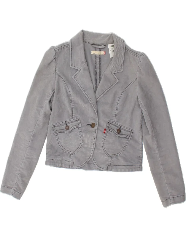 Women's Coats with Fur Trimmed PocketsLEVI'S Womens Corduroy 1 Button Blazer Jacket UK 12 Medium Grey Cotton