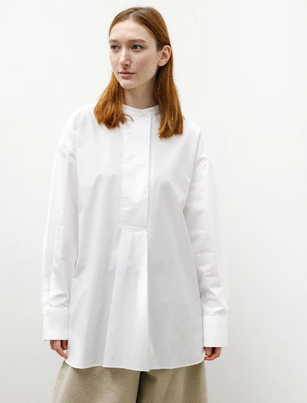 Women's Blouse with High CollarFrink Half Placket Shirt White