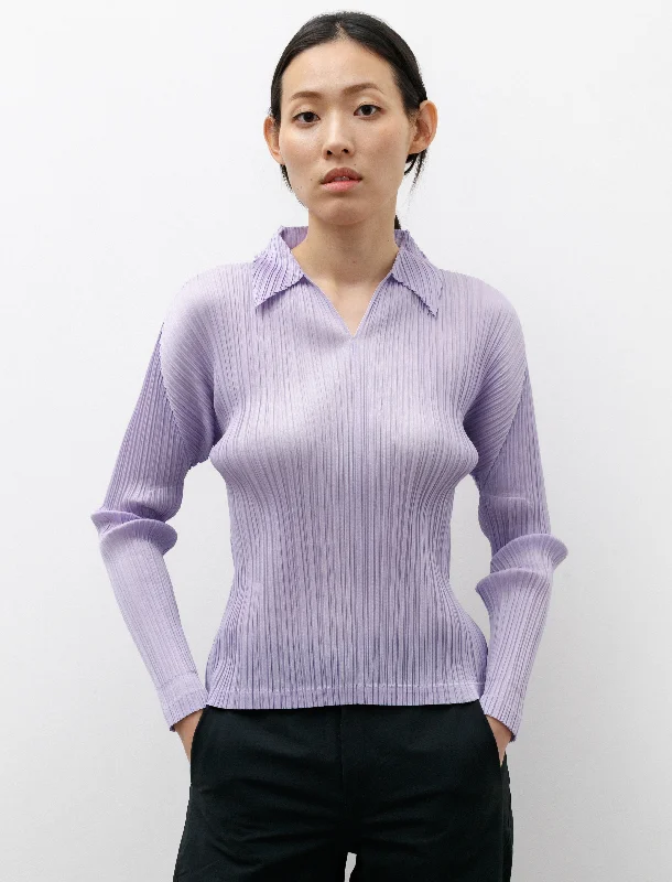 Women's Blouse with Wide CollarPolo Neck Long Sleeve Top Light Purple