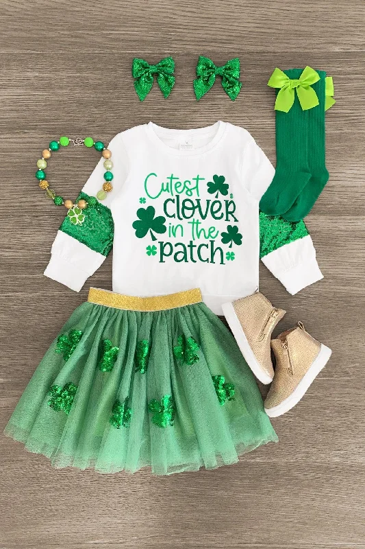 Women's Elastic Waist Skirts"Cutest Clover In The Patch" Tutu Skirt Set