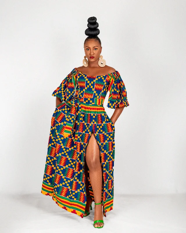 Women's Fit and Flare DressesNicole Ankara Off Shoulder Maxi Dress | Kente Multicoloured African Print