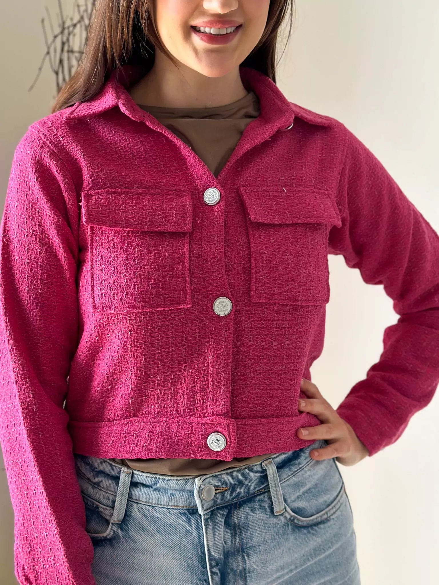 Women's Blouse with BeltPink Tweed Jacket