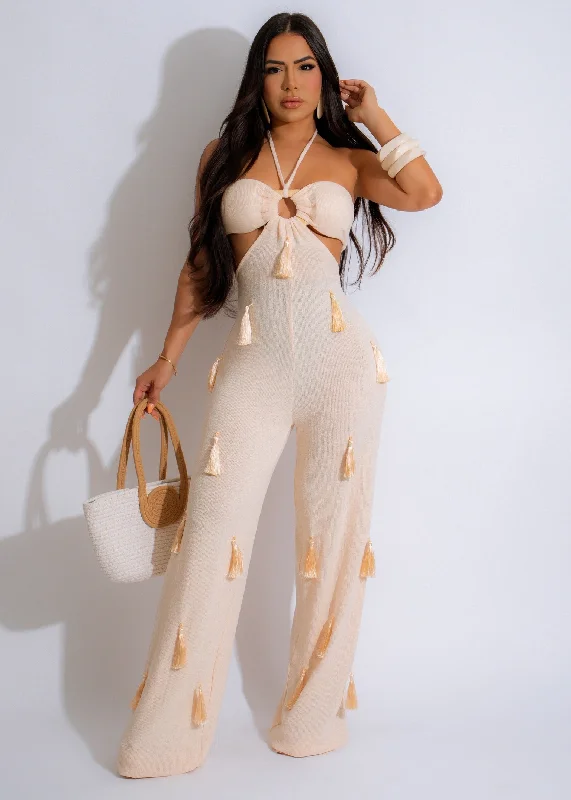 Women's Jumpsuits with Shirt CollarGolden Sands Knit Jumpsuit Nude