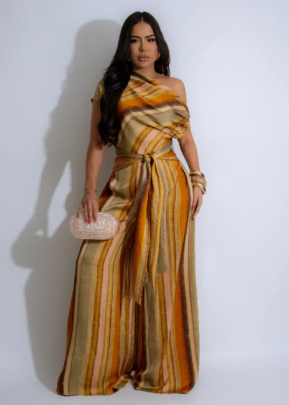 Women's Jumpsuits with High CollarSahara Dreams Stripes Jumpsuit Yellow