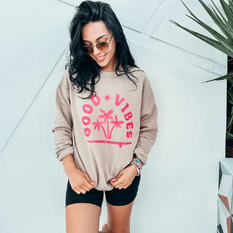 Women's Hooded Sweatshirts with Side PocketsGood Vibes Sweatshirt - Tan