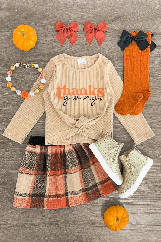 Women's Straight Hem Skirts"Thanksgiving" Plaid Flannel Skirt Set