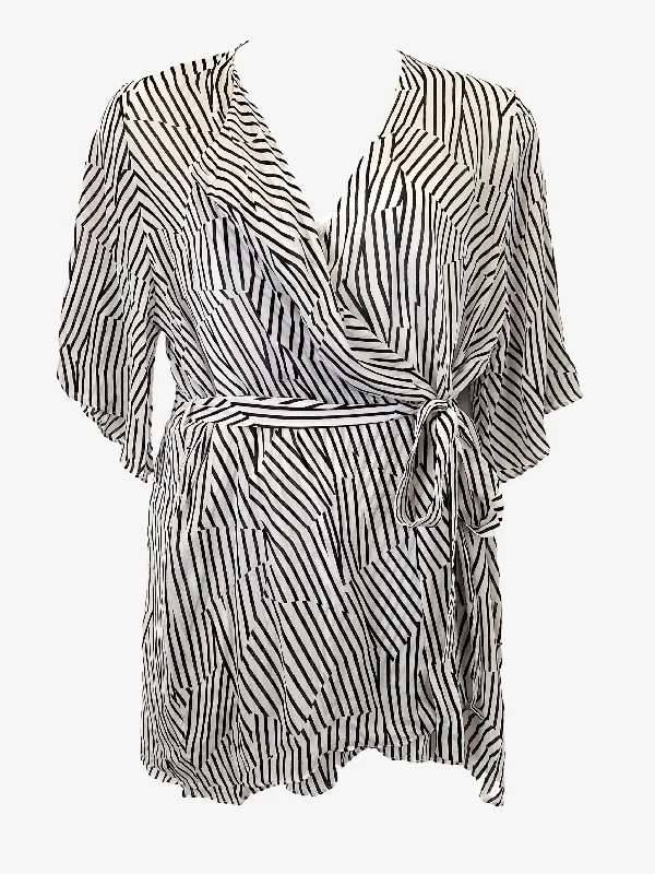 Women's Low Collar DressesLife With Bird Stylish Striped Wrap Mini Dress Size 14