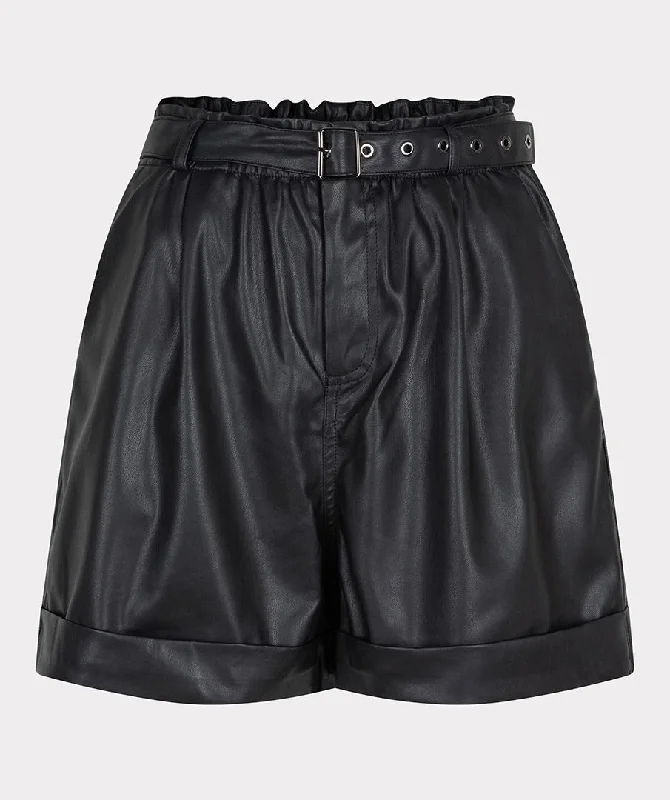 Women's Zip-Up ShortsEsqualo Black Shorts Vegan Leather