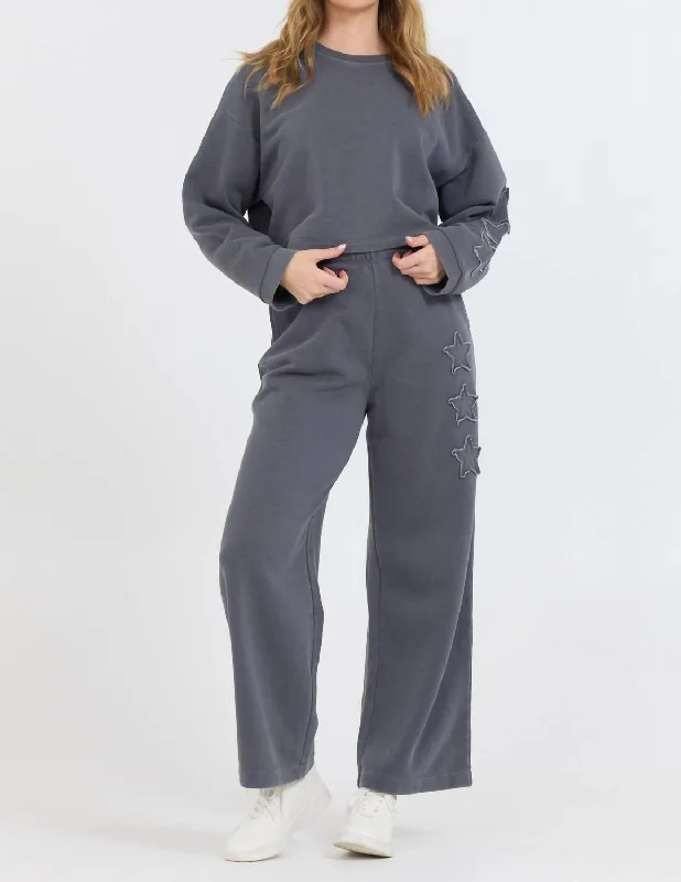 Women's Jodhpurs with Cropped LengthGarment Dye Flare Pant With Star In Slate Grey