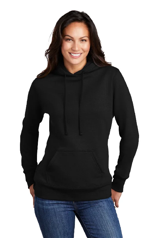 Women's Hooded Sweatshirts with Tweed LiningPort & Company Womens Core Fleece Hooded Sweatshirt Hoodie w/ Pouch Pocket - Jet Black