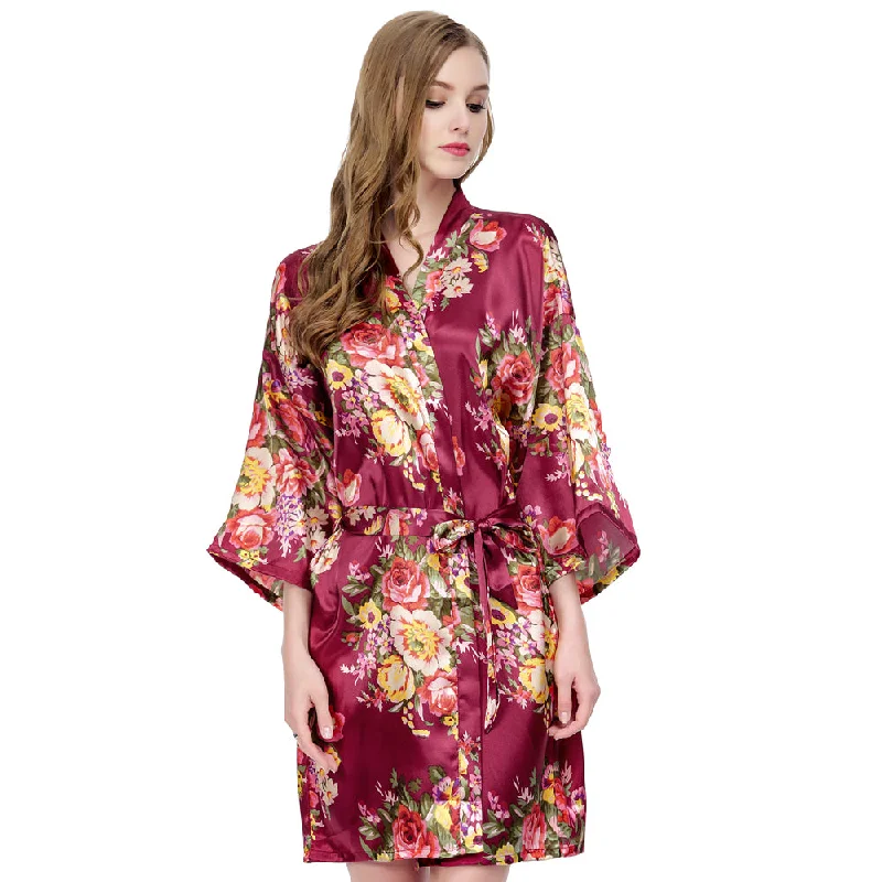 women's pajamas for campingBurgundy Floral Bridesmaid Robes Kimono